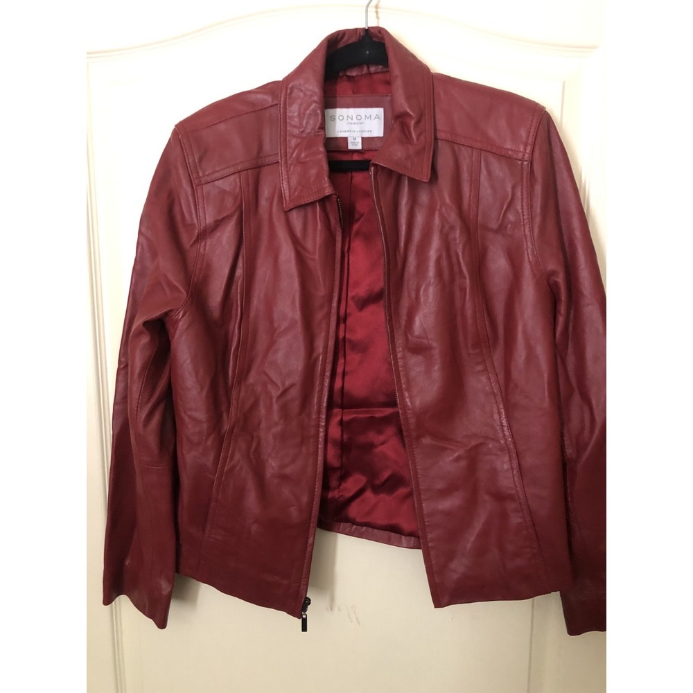 Sonoma Lifestyle Lambskin Red Leather Jacket Womens Size M Zip